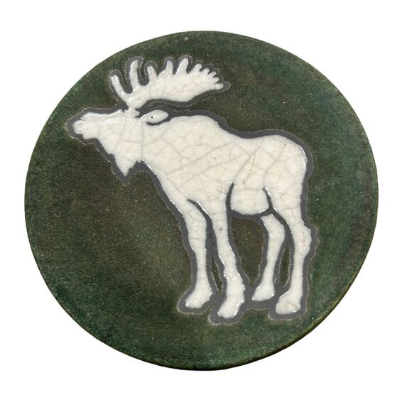 Raku Potteryworks Jeremy Diller Signed Set of 5 Coasters Lotus Moose Moon - Picture 3 of 12